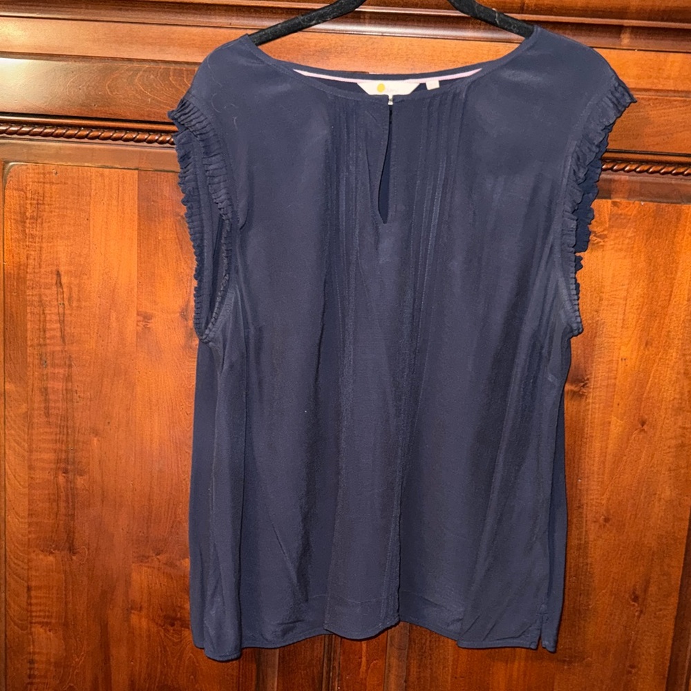 Boden Navy Blouse with Ruffle Sleeves and Pintucks Size US 16